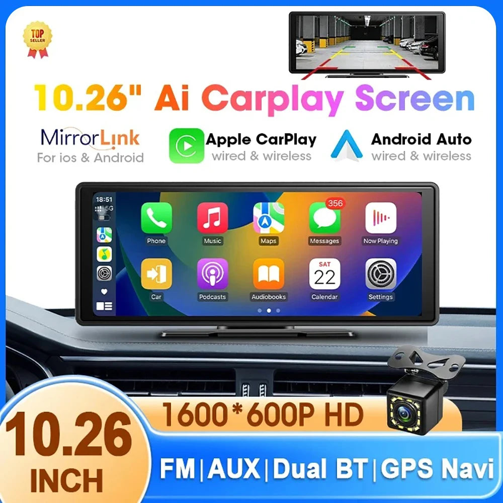 HD 7/10.26" QLED Touch Screen Car Radio Multimedia Stereo MP5 WIFI Wireless Carplay Android Auto Mirror Link Camera Head Unit