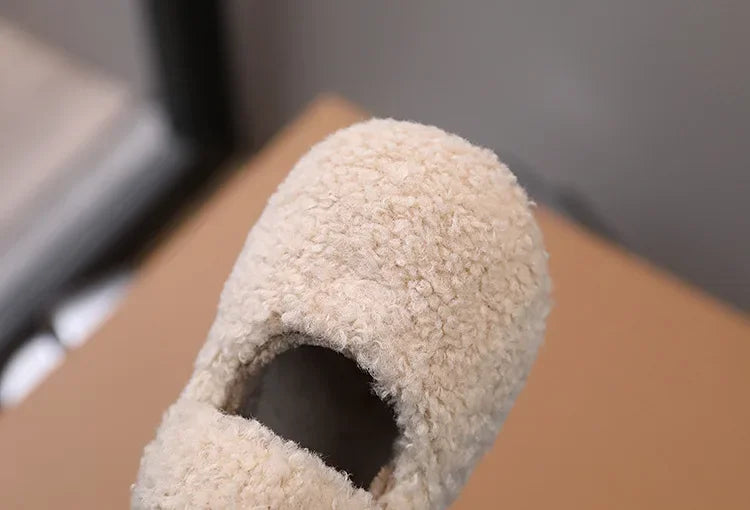 Children Fur Shoes 2025 Winter Kids Warm Plush Shoes For Girl Flat Loafers Moccasins Girls Casual Shoes Khaki, Beige
