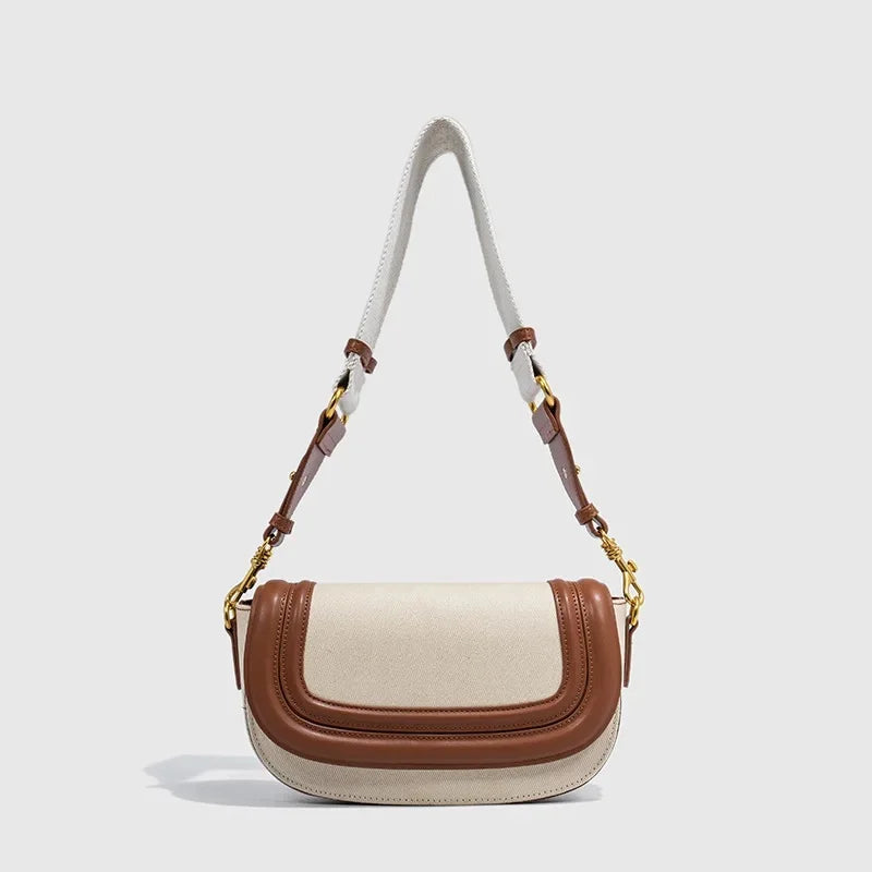 Fashionable Versatile Women's Crossbody Bag 2024 New Color Blocking Canvas Single Shoulder Sling Bag Motorcycle Equipment Access