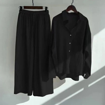 Plus size 2024 amazon mais vendido feminino vintage plus size algodão camisa de linho terno cintura alta solto ajuste calças 2 peça conjunto