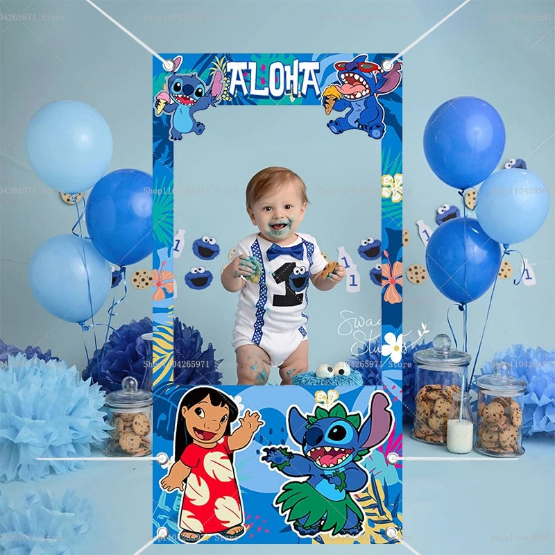 Disney Lilo And Stitch Photo Booth Frame Props Children's 1st Birthday Party Shooting Background Props Baby Party Decoration