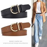 Women's Fashion Pin Buckle Thin Belt Genuine Luxury Soft Belt for Women with Cargo Pants Jeans Windproof PU Leather Belt