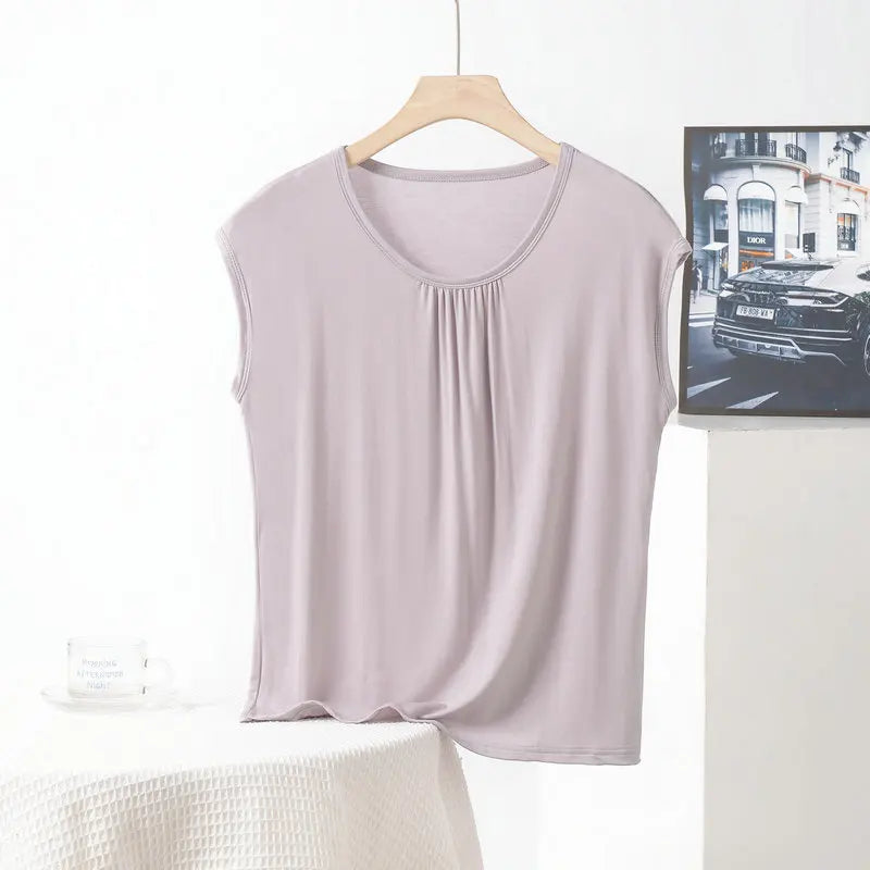 XL to 8XL Plus Size Modal Loose T-Shirt Sleeveless Solid Color Casual Tank Tops Homewear Bottomed Tee Tops Summer Women's Top
