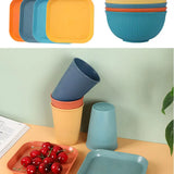 36pcs Plate Sets Wheat Straw Eco-Friendly Ramen Bowl Tableware Dinner Dishes Set Camping Tableware Set With Knife Fork Spoon
