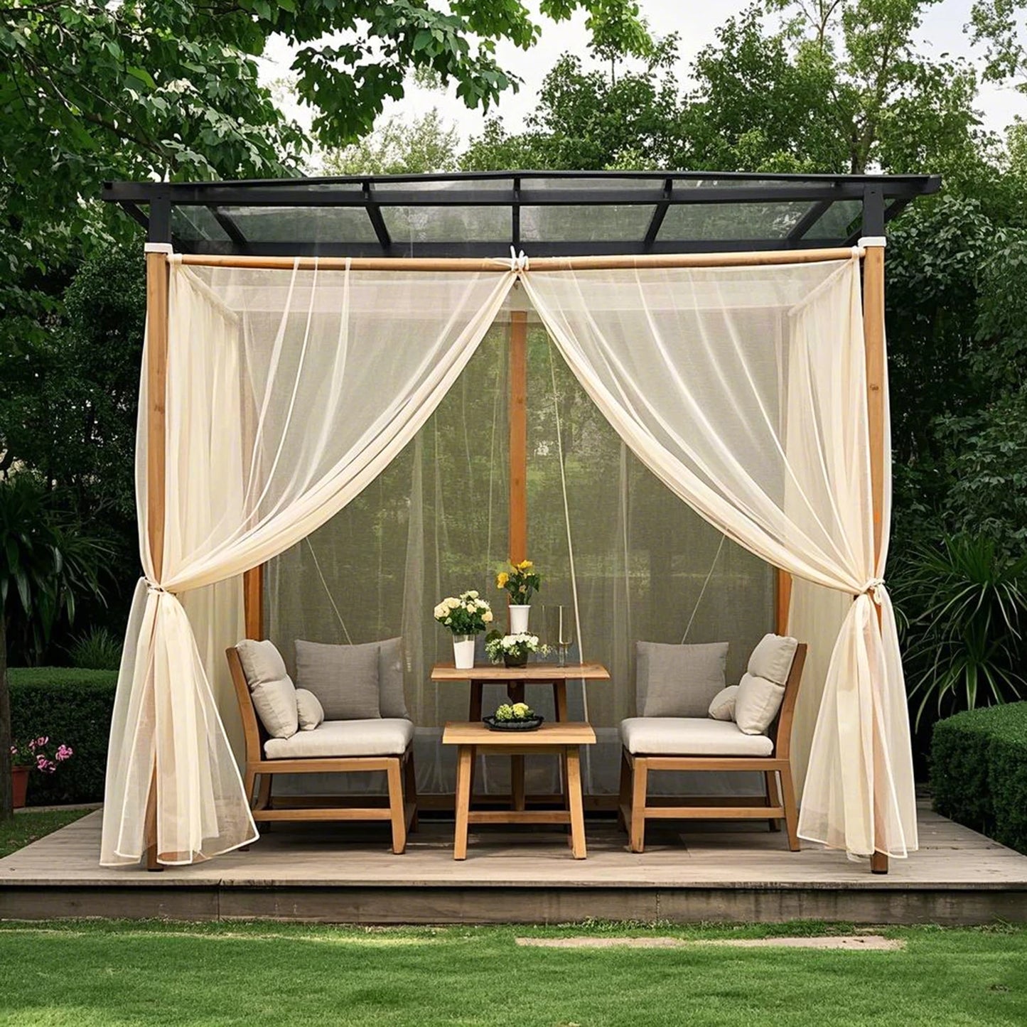 Outdoor Sheer Curtains for Patio Mosquito Netting Rod Pocket Garden Mesh Voile Drapes Mosquito Curtains for Porch Pergola