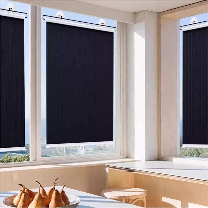 Cordless Retractable Roller Shades Black Home Office Windows Sunshade Thermal blinds without drilling blackout curtain