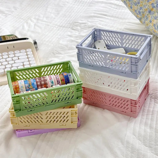 6-Color Organizing Storage Baskets Case Folding Student Desktop Basket Tape Stationery Plastic Foldable Container Storage Box