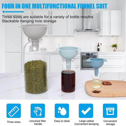 Household Filter Plastic Multi-function Funnel Set Oil Hopper Filter Oil Can Sub-packaging Funnels Kitchen Accessories