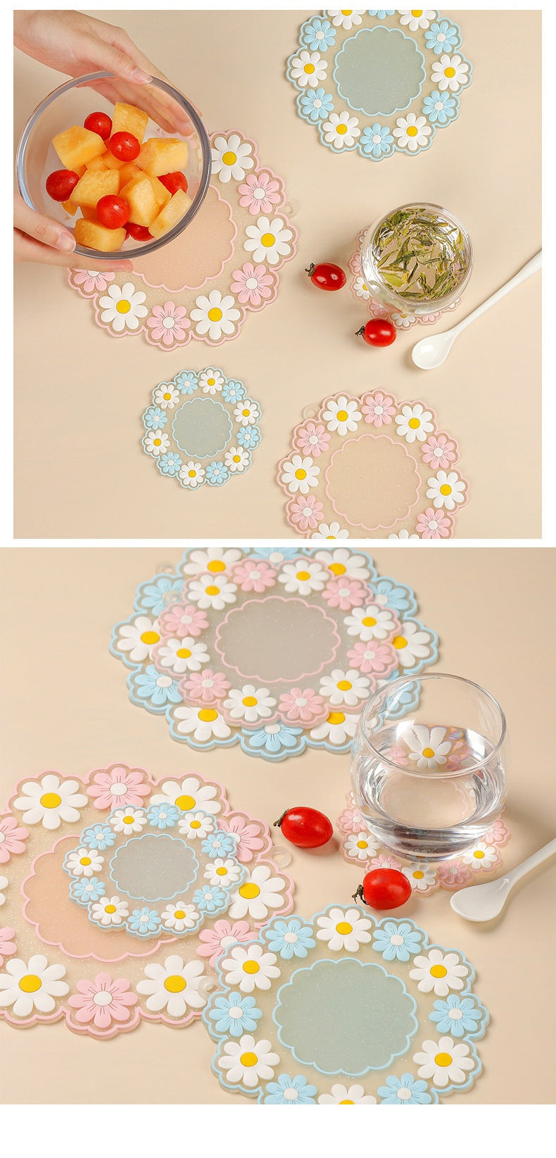 Round Daisy Heat Resistant Silicone Mat  Cup Coasters Insulation Non Slip Pot Holder Thicken Table Placemat Kitchen Accessories