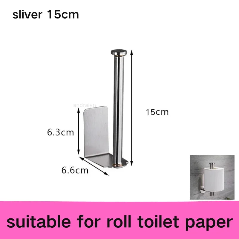 Stainless Steel Paper Towel Holder Self Adhesive Toilet Roll Paper Holder No Punching Kitchen Bathroom Length Storage Rack