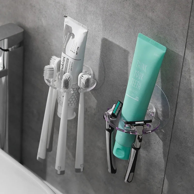 Soporte autoadhesivo para cepillos de dientes, soporte de almacenamiento para maquinilla de afeitar, dispensador de montaje en pared, colgador exprimidor, gancho, accesorios de baño