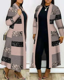 Casual New Fashion 2023 Geometric Print Long Sleeve Open Front Longline Coat Female Clothing Outfits for Women