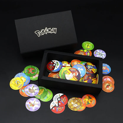 Caja de 100/160 tazos de Pokémon de 1.ª y 2.ª generación, colección de cartas redondas y cuadradas 3D, álbum de entrenadores, Pogs, Cheetos, Chipitaps