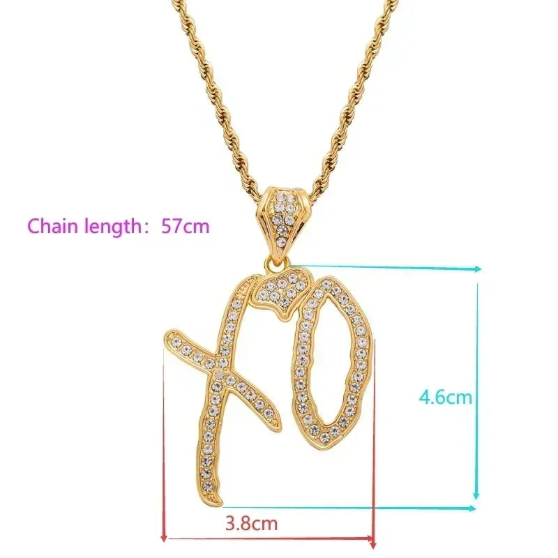 Bing Iced Out XO Colar Pingente de letra de zircônia cúbica para homens e mulheres Hip Hop Street Rock Rap Party Jewelry