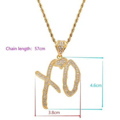Collar con colgante de letra de circonita cúbica Bing Iced Out XO para hombres y mujeres, joyería de hip hop, street rock, rap y fiestas. 