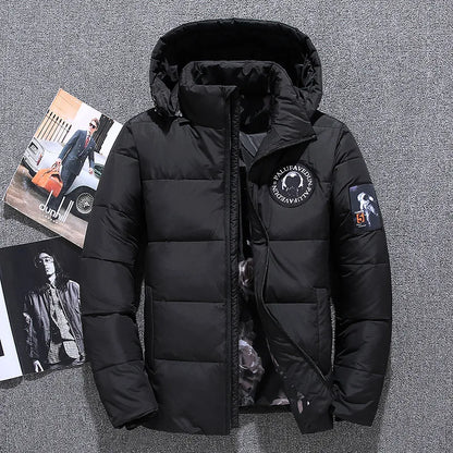 Chaqueta de plumón de 20 grados para hombre, parka de invierno para hombre, chaqueta de plumón de pato blanca con capucha para exteriores, abrigo de nieve acolchado grueso y cálido de gran tamaño M-4XL