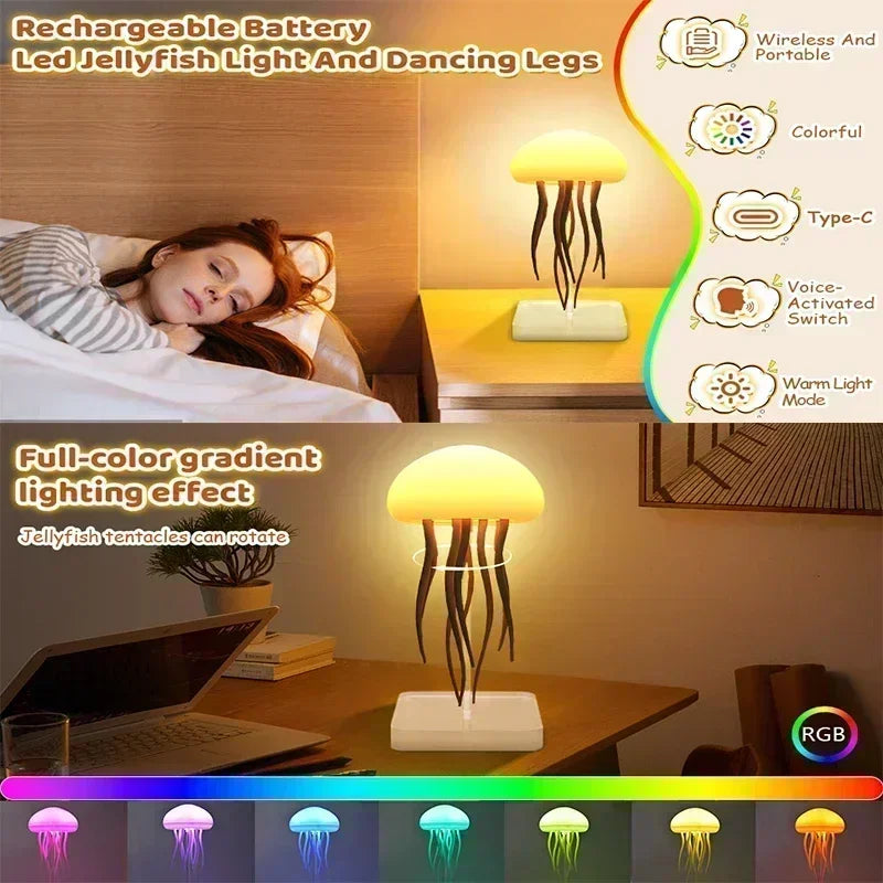 Upgraded Silent Jellyfish Lamp, Jelly Fish Light With Dancing Legs, Voice Control for Bedrooms, Living Room and Christmas Gifts