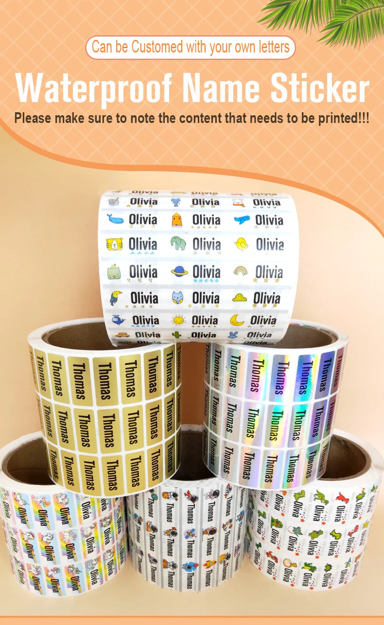Custom Name Tag Sticker Waterproof Kawaii Stickers Decals Personalized First Name Label for Children School Stationery Bottle