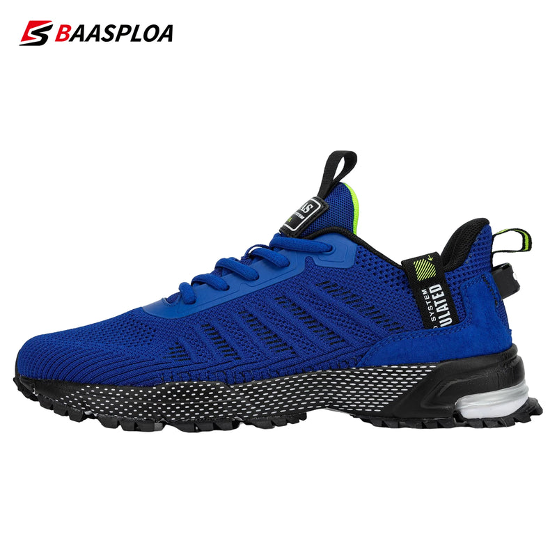 Baasploa Men Running Shoes Mesh Breathable Sport Shoes For Men Fashion Lightweight Casual Sneakers Non-Slip Lace Up Plus Size 50