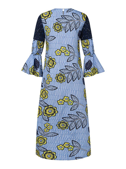 Plus Size VONDA Bohemian Women Flared Long Sleeve Maxi Dress Casual Vestidos Round Neck Loose Print Sundress Ruffles Long Robes