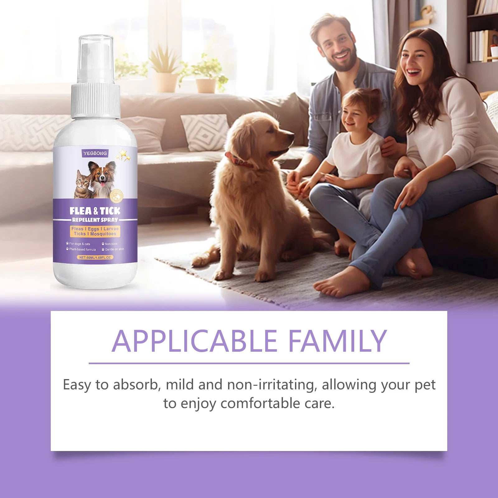YEGBONG 50ml Flea Tick Prevention Spray for Dogs and Cats Fast-Acting Waterproof Outdoor Protection with Natural Essential Oils