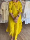 Women's Long-sleeved Cotton and Linen Suit, Pure Color, Casual, Europe and the United States, Beyond Borders, New, Summer, 2024 