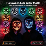 Artigos para Festa de Halloween 2026: Máscara LED Luminosa Estilo "Uma Noite de Crime" (Purge) com Luz Neon EL Sem Fio – Máscara de Rosto Inteiro para Cosplay Adulto (Brilha no Escuro)
