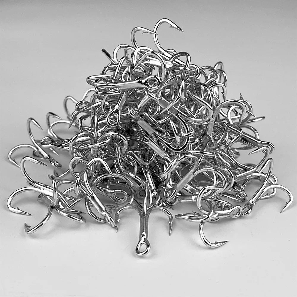 10pcs 4X 5/0# 4/0# 3/0# 1/0#-1# 2# 4# Super Strength Hooks Reinforced anchor Fishing Hook High-Carbon Steel Tin Treble Hook