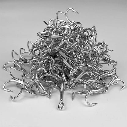 10pcs 4X 5/0# 4/0# 3/0# 1/0#-1# 2# 4# Super Strength Hooks Reinforced anchor Fishing Hook High-Carbon Steel Tin Treble Hook