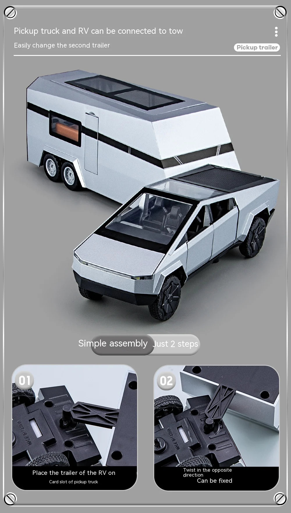 Camiones de juguete para niños, modelo Cybertruck, camioneta plateada, de metal fundido a presión, con sonido y luz, a partir de 3 años, escala 1:32.