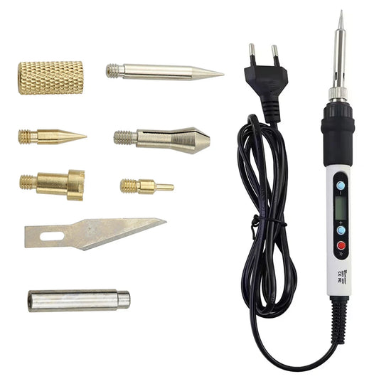 7 in 1 Wood Embossing Burning Carving Pyrography Pen Kit 60W / 80W Adjustable Temperature Soldering Iron Hand Operated Tools Set
