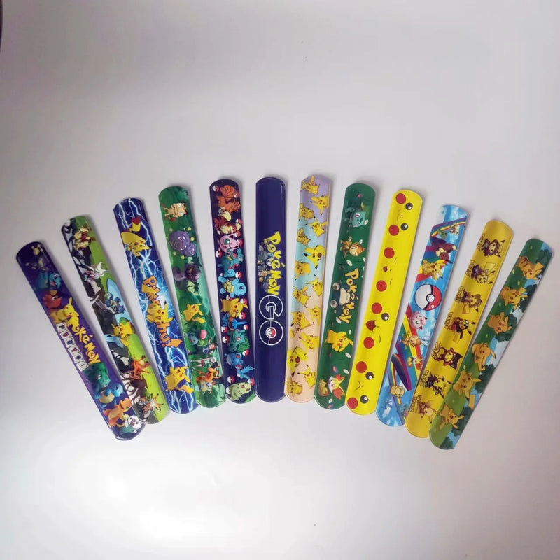 3/6/12pcs Pokemon Bracelets Pikachu Figures Anime Wristband Child Slap Band Puzzle Toys Boys Girls Birthday Party kids toy Gifts