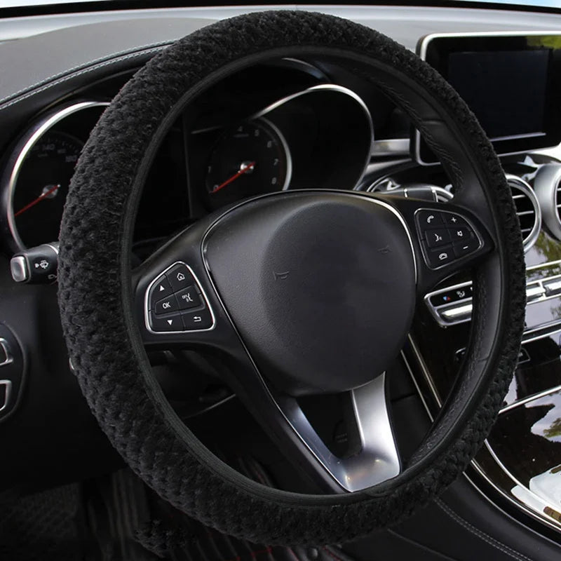 Universal 37-39cm Pink Steering Wheel Cover Warm Plush Steering Wheel Cover For Winter Anti-slip Car Accessories Interior Parts