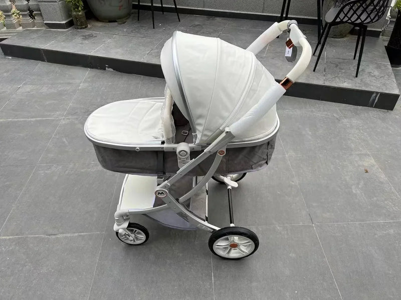 Baby Stroller 3in1,Luxury Baby Carriage with Car Seat,Eggshell Newborn Stroller Leather High Landscape PU leather