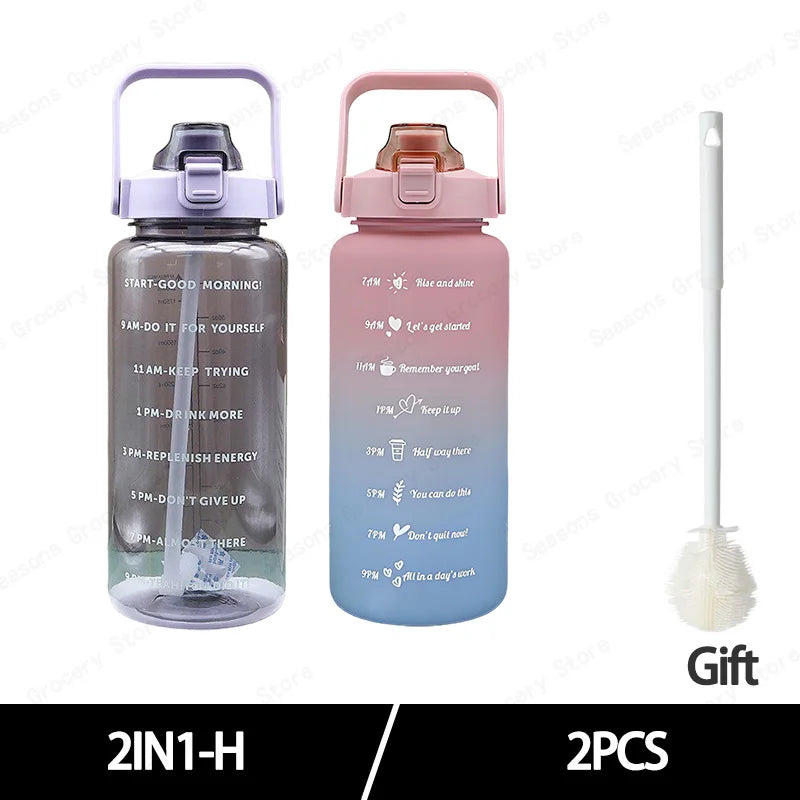 2025 Spring/Summer 2L Large Capacity Outdoor Plastic Bouncing Straw Sports Water Bottle Leak-proof Portable Refill Cups