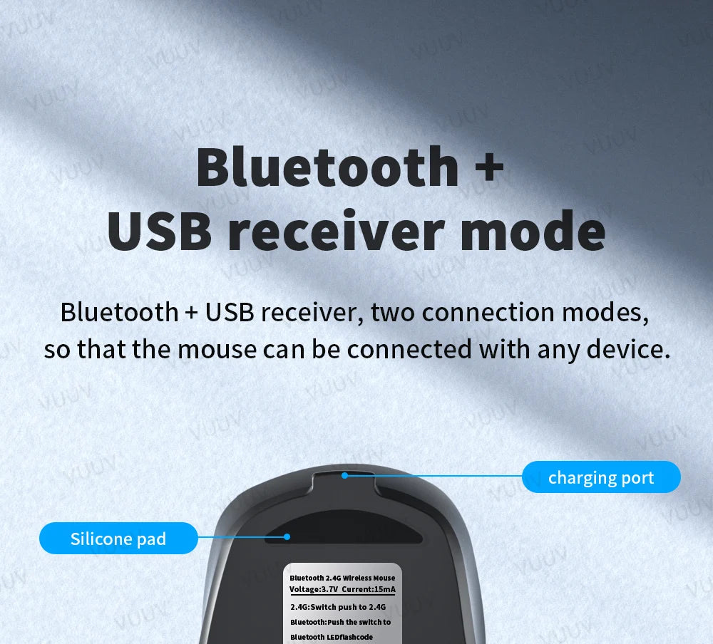 Ergonomic Wireless Bluetooth Mouse 1600DPI for MacBook Tablet Computer Laptop Rechargeable Mouse 2.4GHz USB PC Setup Accessories