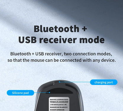 Ergonomic Wireless Bluetooth Mouse 1600DPI for MacBook Tablet Computer Laptop Rechargeable Mouse 2.4GHz USB PC Setup Accessories