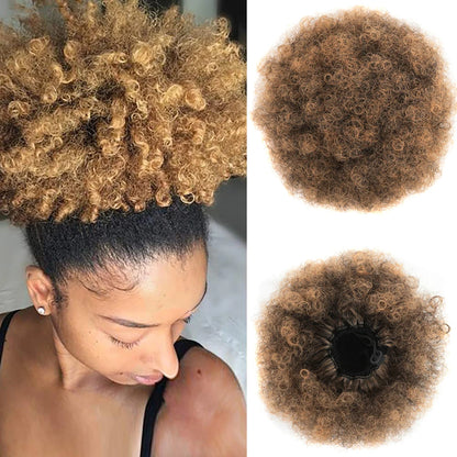 Sintético grande afro puff cordão rabo de cavalo kinky encaracolado bun hairpiece africano americano clipe em updo extensões para preto