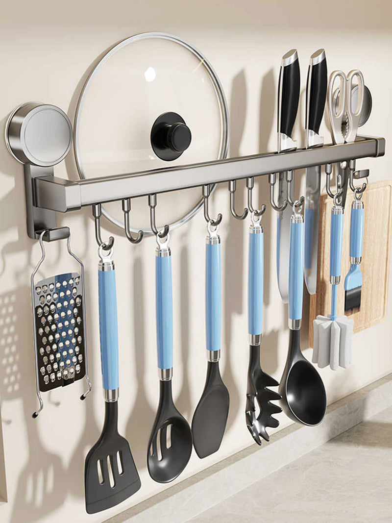 Wall Mounted Kitchen Hook Rack No-Punching Wall Hangers Rail Kitchen Utensils Rack Spoon Shovel Chopping Board Storage Rack