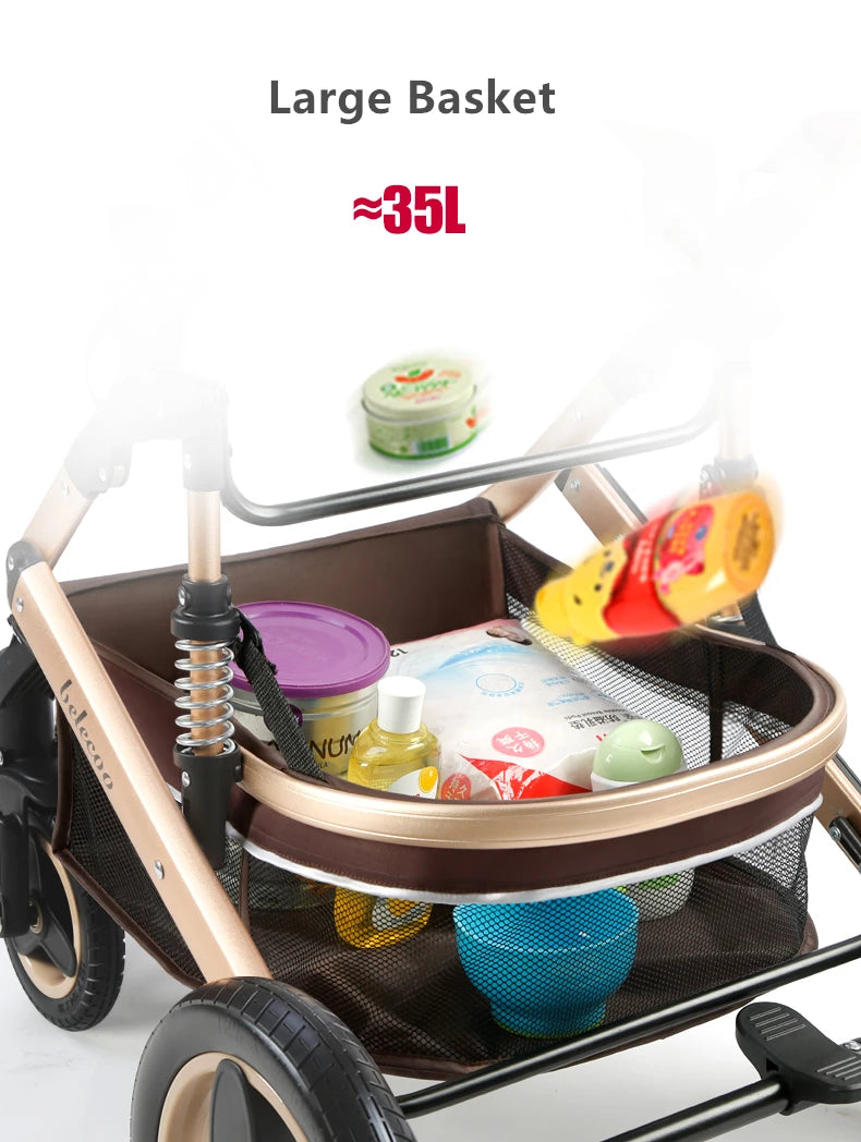 Lujoso cochecito de bebé portátil 3 en 1 de viaje con marco de aluminio alto y plegable, para recién nacidos, con cuatro ruedas.
