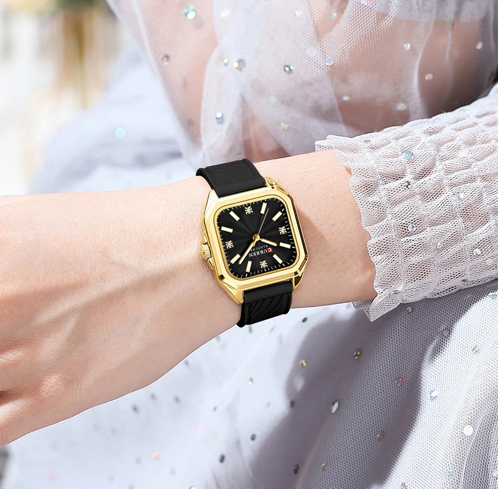 Relógio feminino quadrado minimalista pulseira pulseira de silicone casual