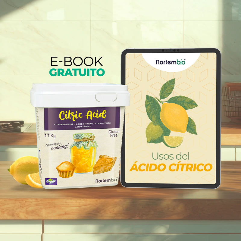 Nortembio 100% pure organic food citrus acid 2.7kg |   Kitchen and pastry |   Suitable for vegetarians, vegans and celiacs |   E-book included |   Without gluten