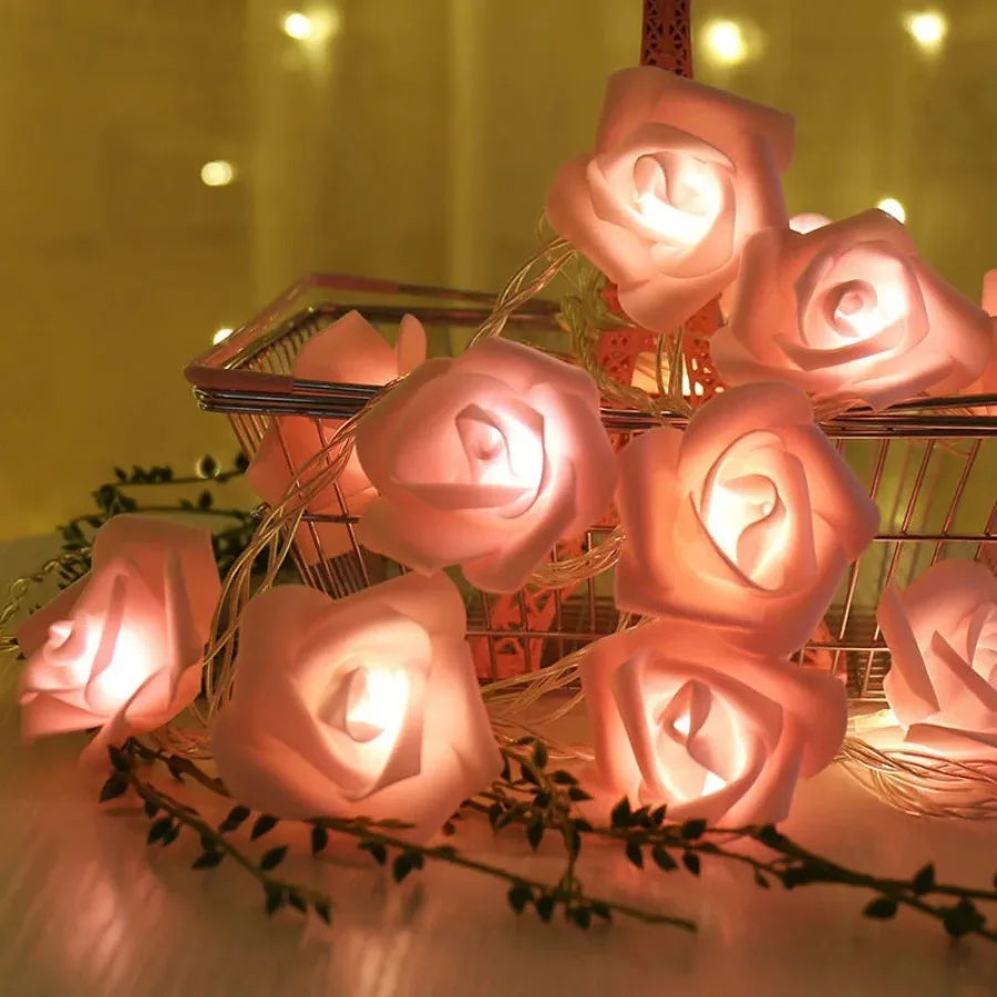 LED Flower String Lights Artificial Flower Rose Bouquet Romantic Lamp Fairy Light Garland for Wedding Valentines Day  Decor