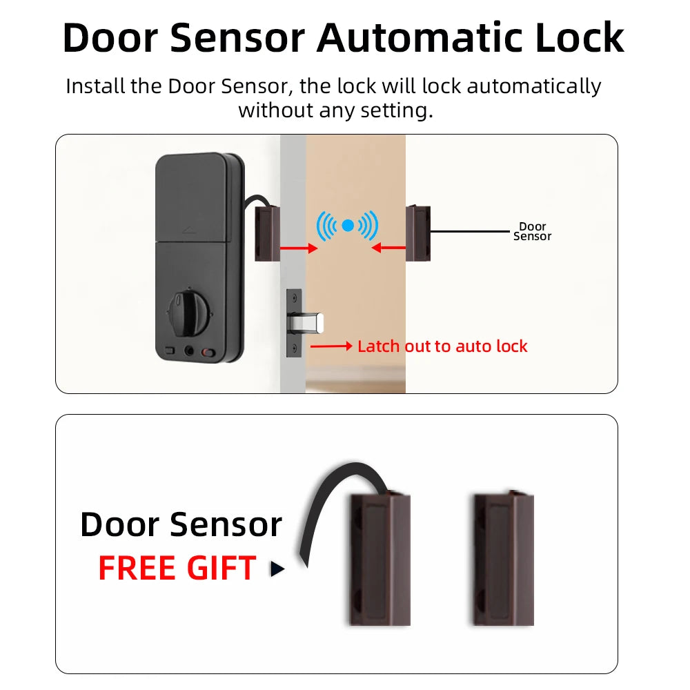 RAYKUBE DS01 BLE TT Lock Smart Fingerprint Deadbolt Lock with Latch/Door Sensor Auto Lock Key/Password/Card/ TT Lock APP Unlock