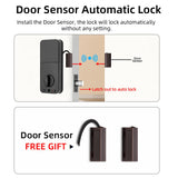 RAYKUBE DS01 BLE TT Lock Smart Fingerprint Deadbolt Lock with Latch/Door Sensor Auto Lock Key/Password/Card/ TT Lock APP Unlock