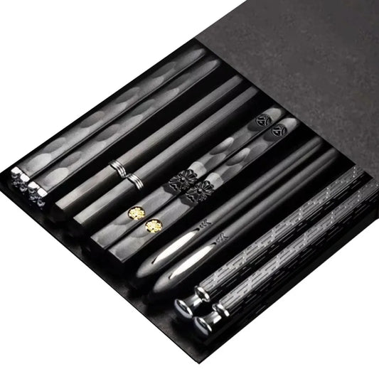 5 Pairs Japanese Reusable Chopsticks Black Sushi Sticks For Food Noodles Alloy Chinese Korean Chopsticks Kitchen Tableware