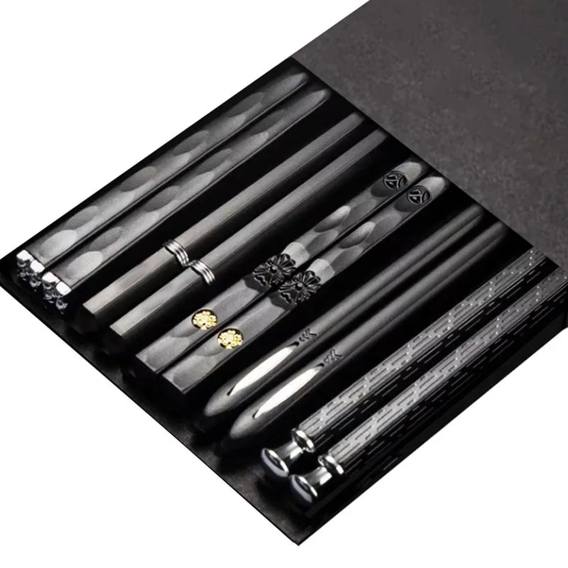 5Pairs Janpanese Reusable Chopsticks Black Sushi Sticks For Food Noodles Alloy Chinese Korean Chopsticks Kitchen Tableware
