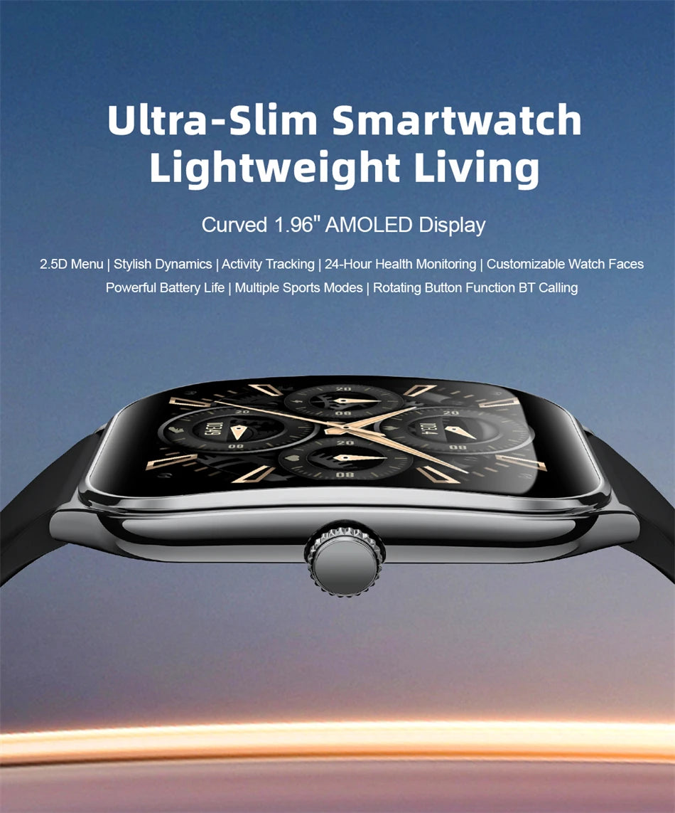 New For OPPO Ultra Thin Smart Watch Men Woman 1.96" HD AMOLED 70+Sports Mode Health Monitor Bluetooth Call Waterproof Smartwatch