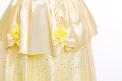 2025 Cosplay Belle Princess Dress Girls Dresses For Beauty and beast Party Clothing Magic stick crown Costume 3-12Y