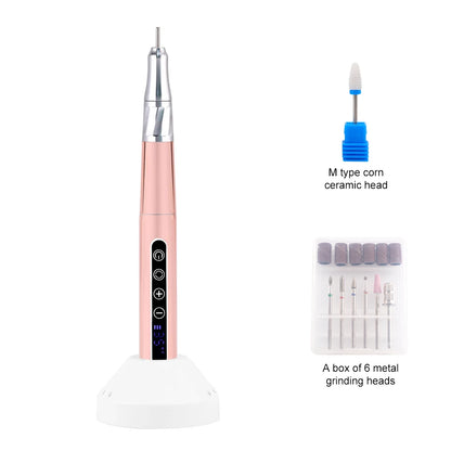 85w Brushless Motor Cordless Nail Drill 35000RPM Electric Handle Pen Drill Pedicure Rechargeable Handpiece Portable Base Charge